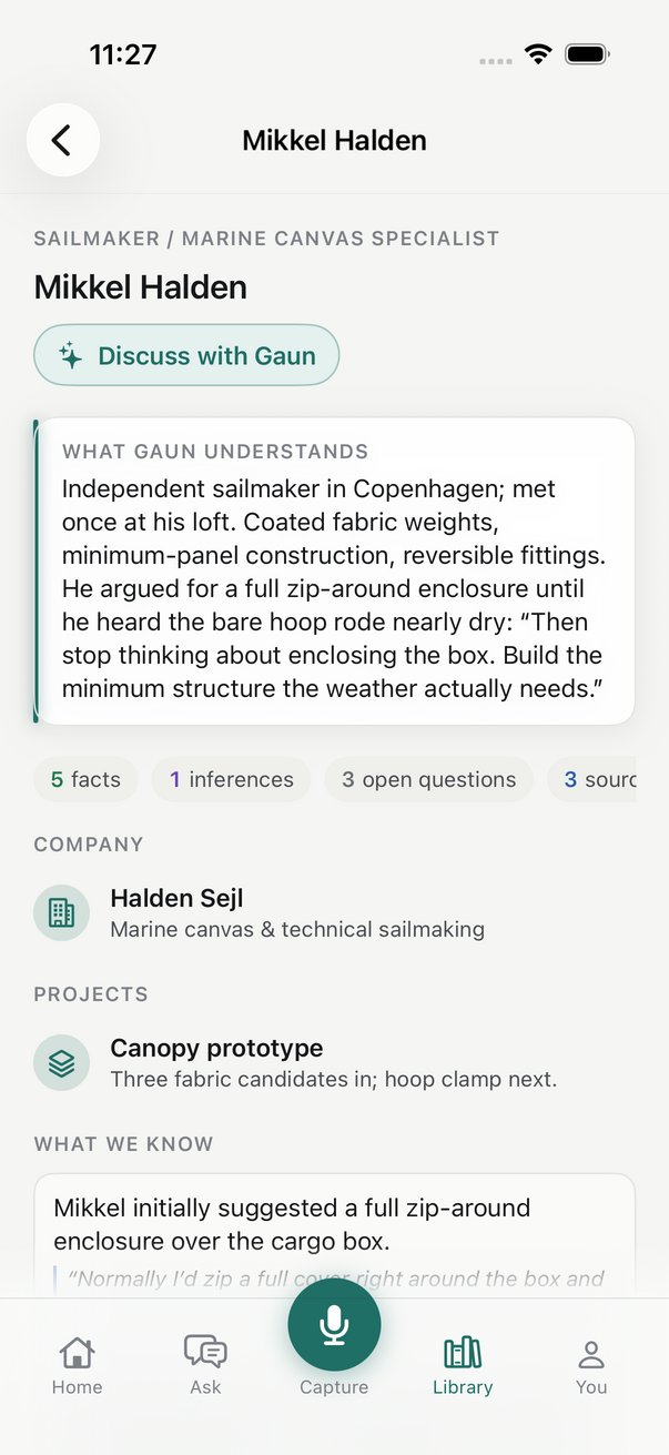 A person's page in Gaun: what it understands about them, in their own words